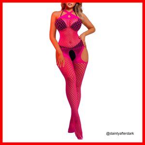 Sexy Halter Bodystocking One Piece Fishnet Lingerie Nightwear